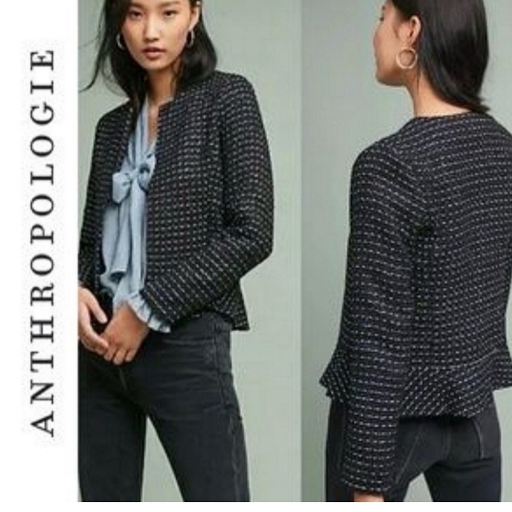 ANTHROPOLOGY DOLAN S Left Coast Collection black tweed ruffle blazer classic